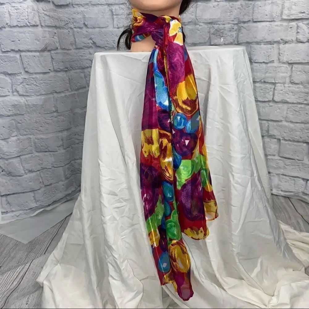 Women’s semi sheer multicolor floral print wrap and tie scarf OS